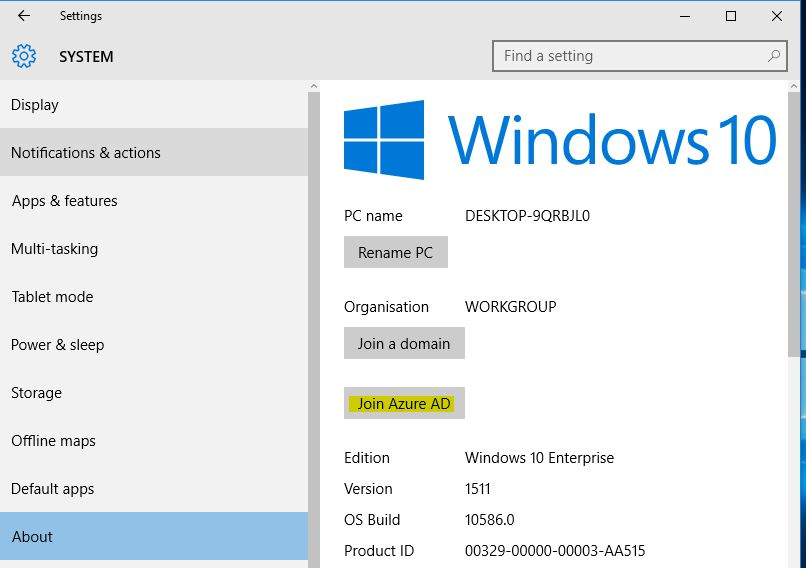 Windows 10 azure ad join
