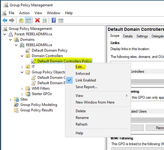 Editing domain policy