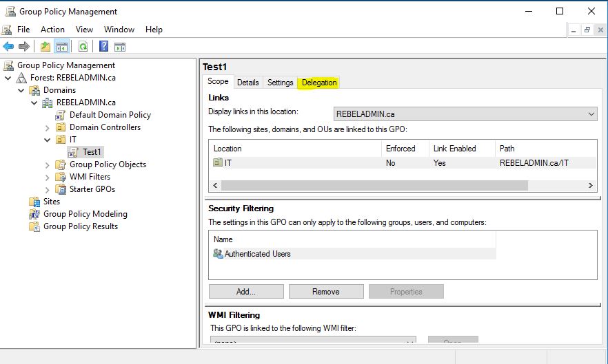 Group Policy delegation