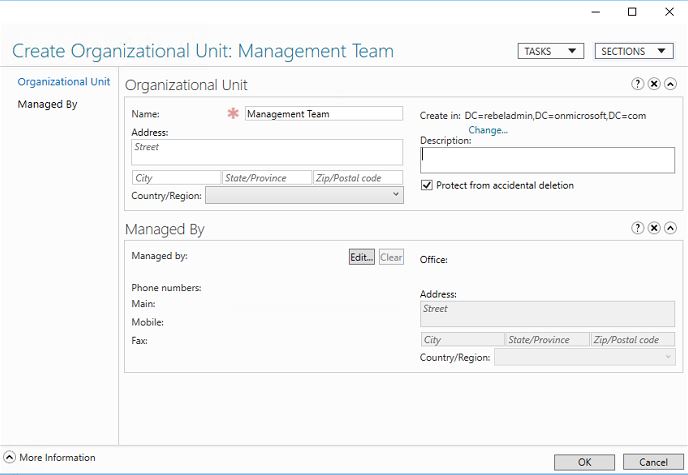 Organizational Units settings