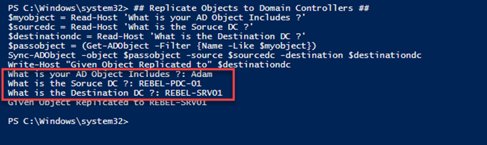 Step by step guide to force replication for an ad object powershell