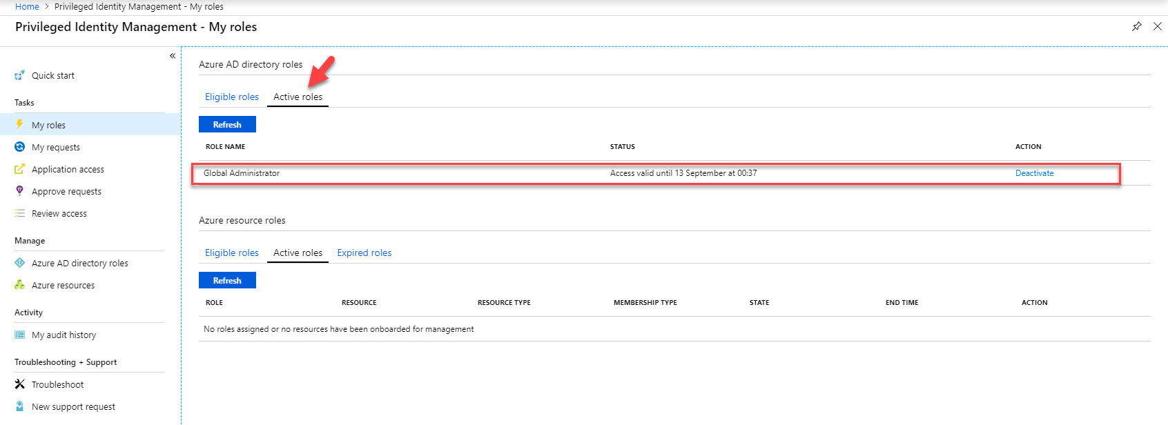 temporary role assignment azure