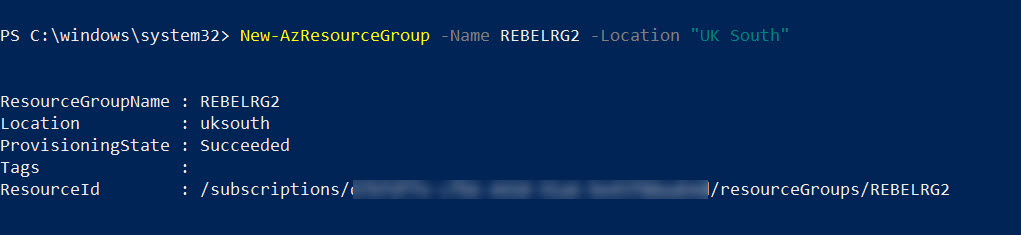 create azure resource group in UK South region