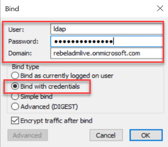 test binding with Azure Active Directory credentials