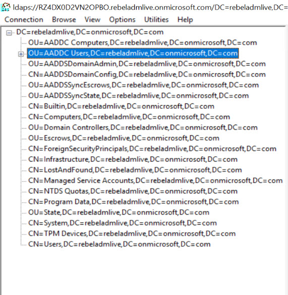 Azure Active Directory Domain Services secure LDAP test result