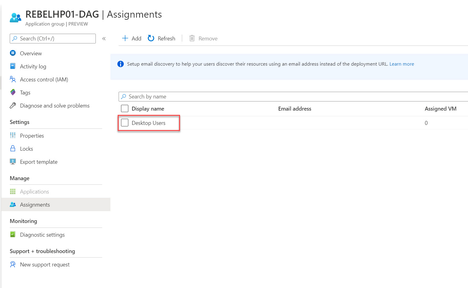 verify application group assignments