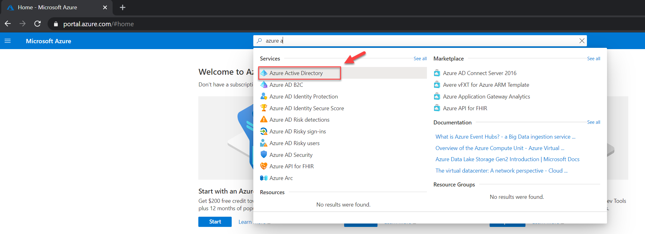 search azure active directory
