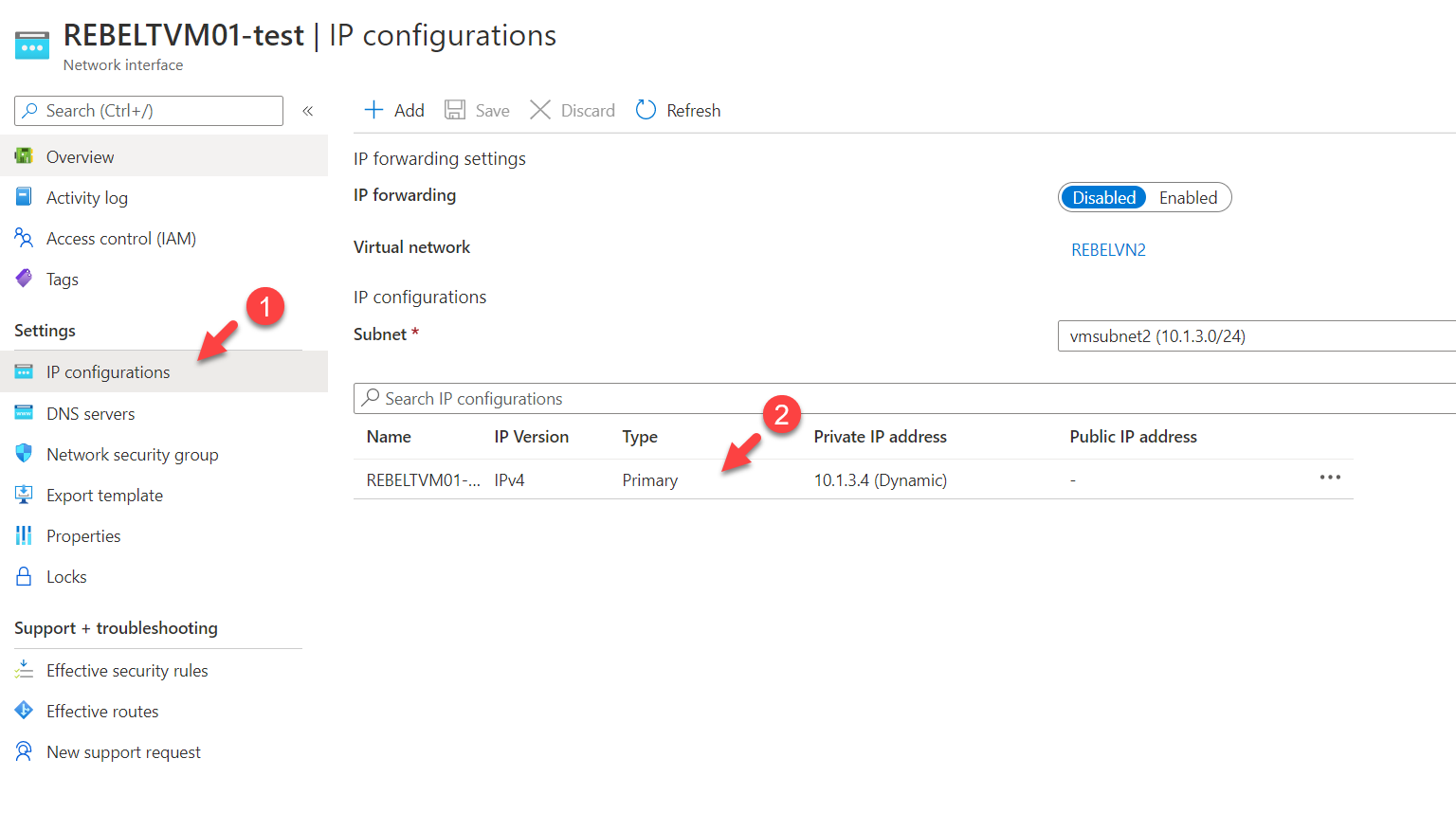 Azure VM ip address settings