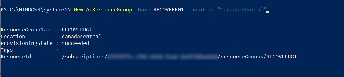 Azure resource group for target