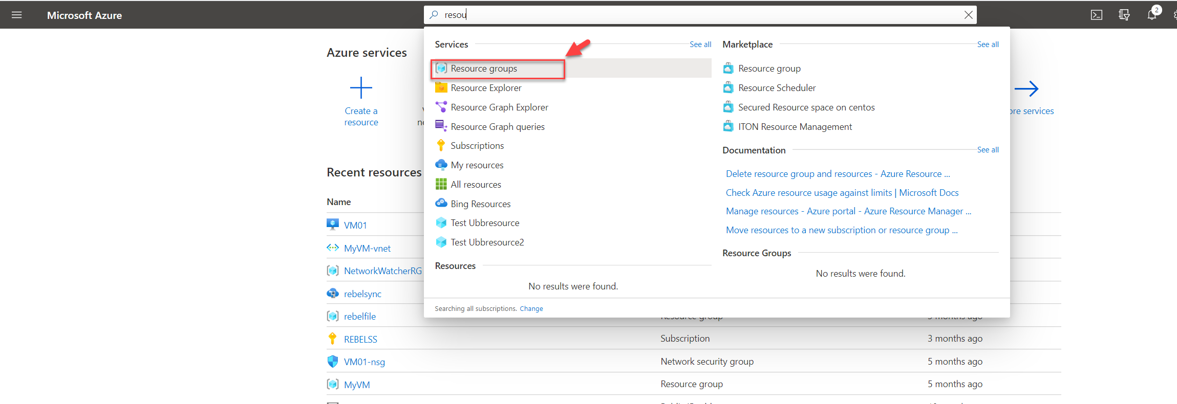 Search for Azure Resource Groups