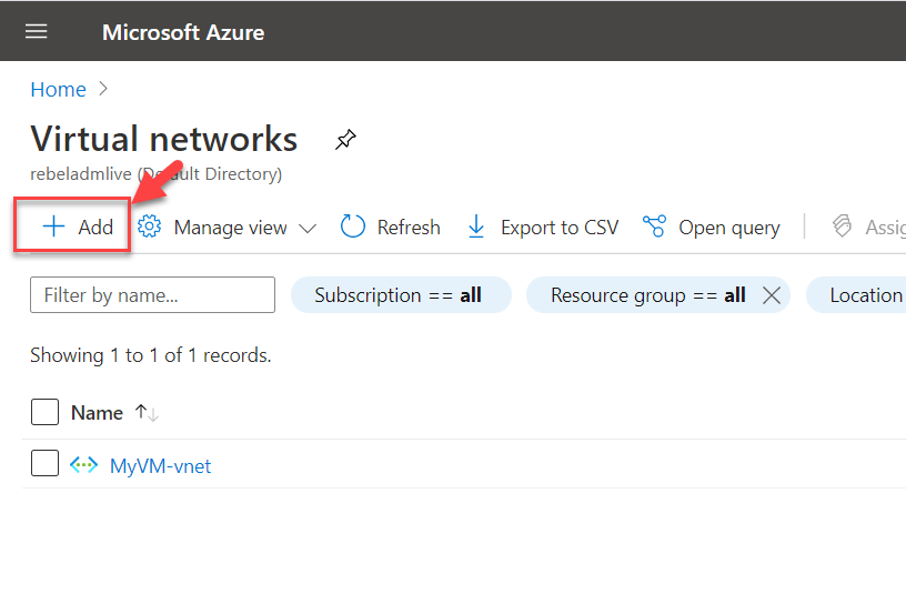 Create new Azure Virtual Network