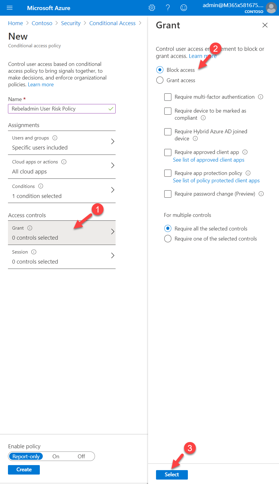 Conditional access policy access control settings