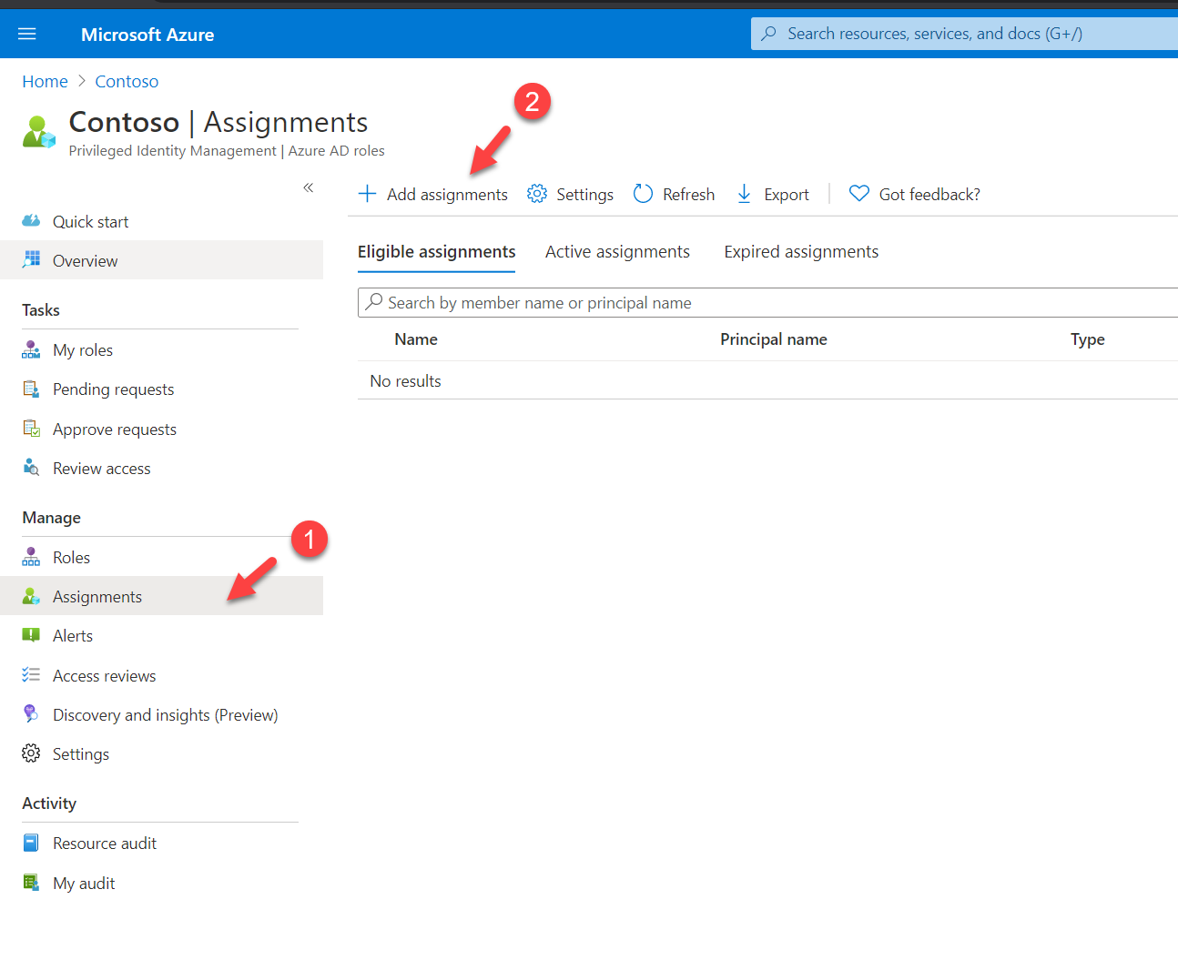 Add assignments to Azure AD roles
