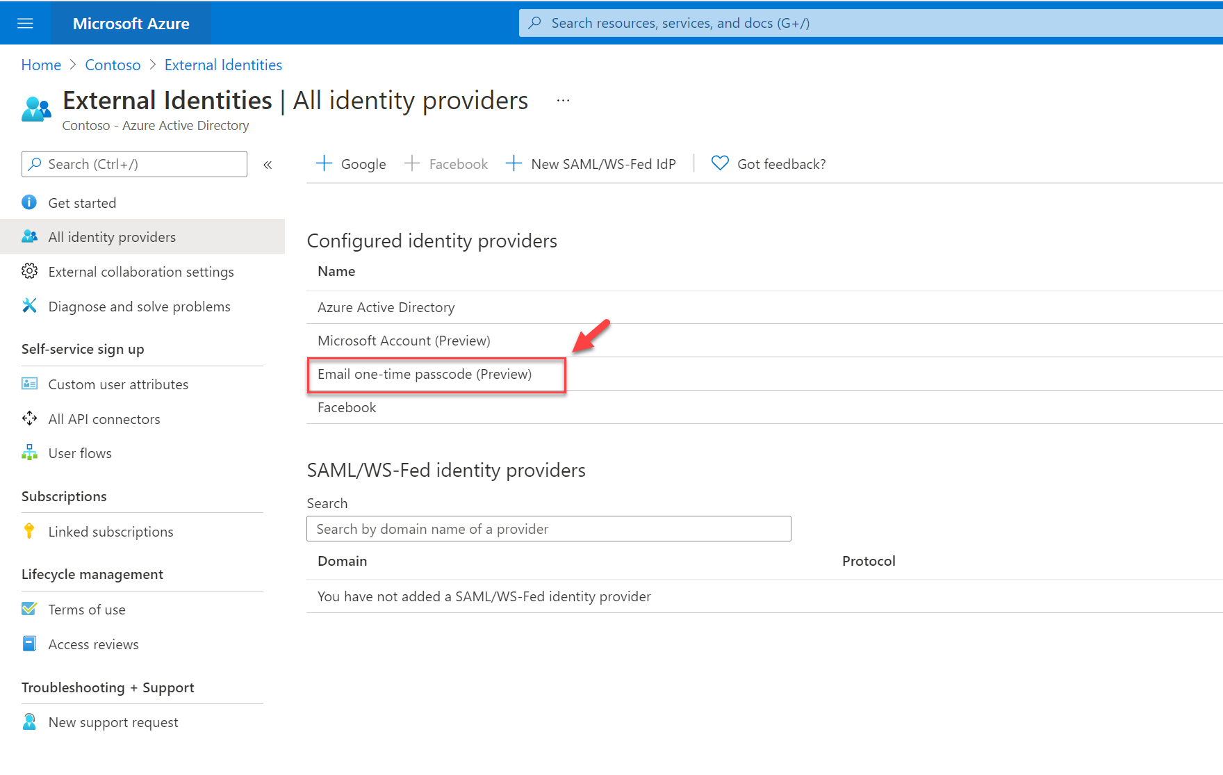 Azure AD Email one-time passcode (Preview) Option