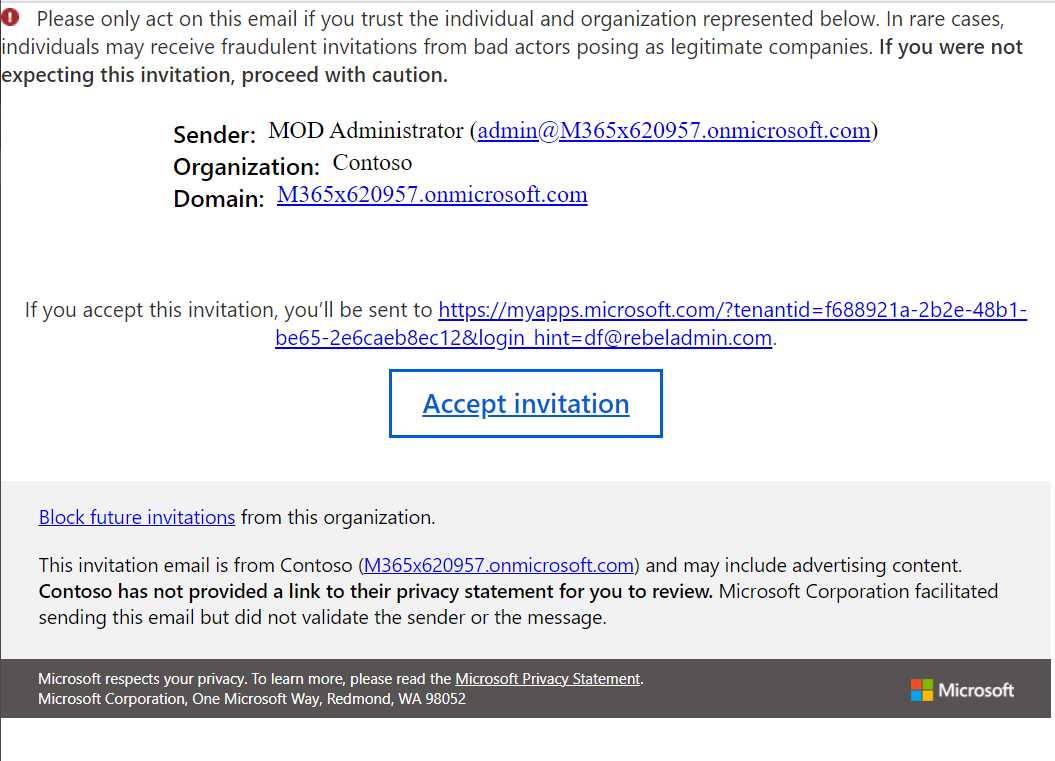 Azure AD B2B Guest User email Invitation