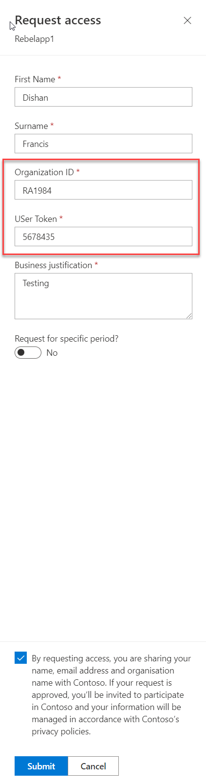 Completed access form