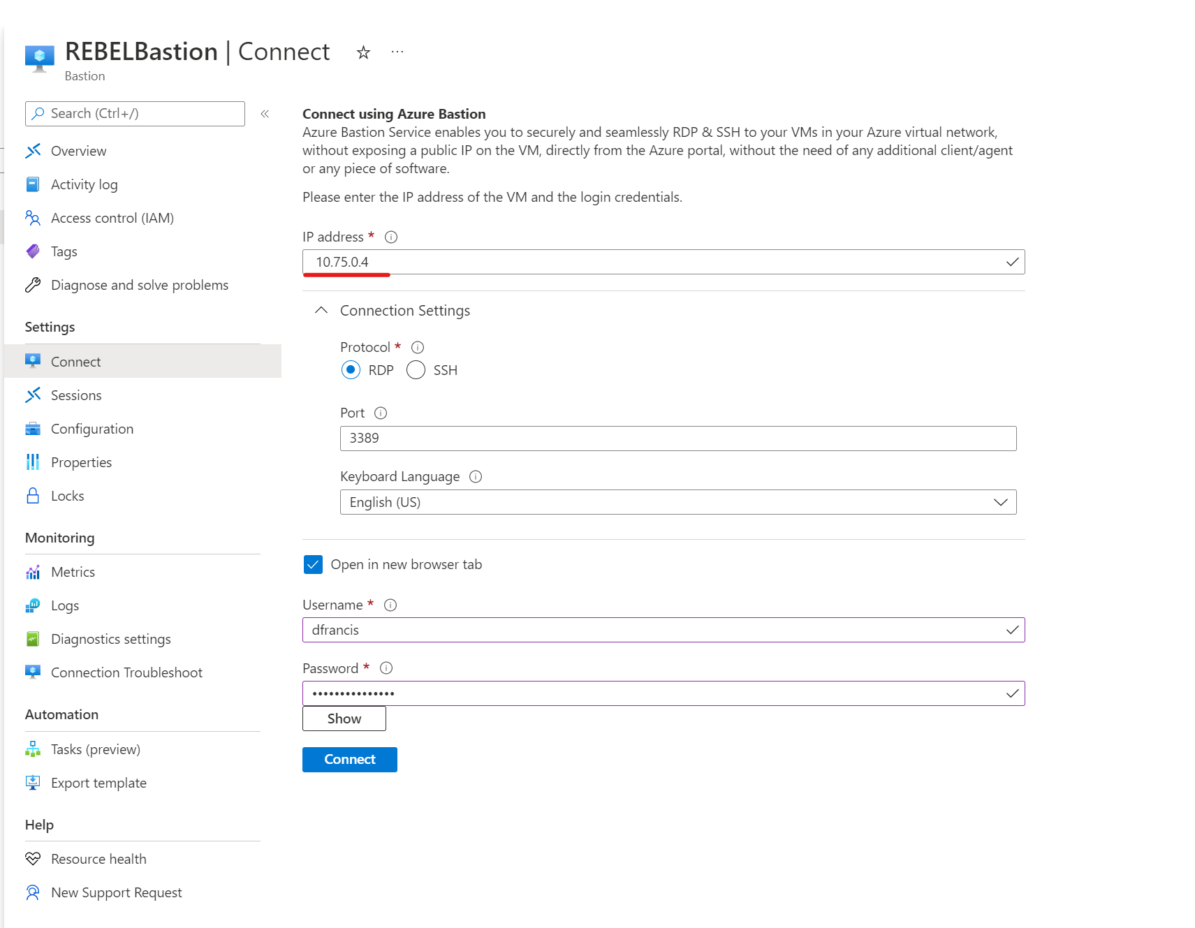 Azure Bastion IP-Based Connection to another VM