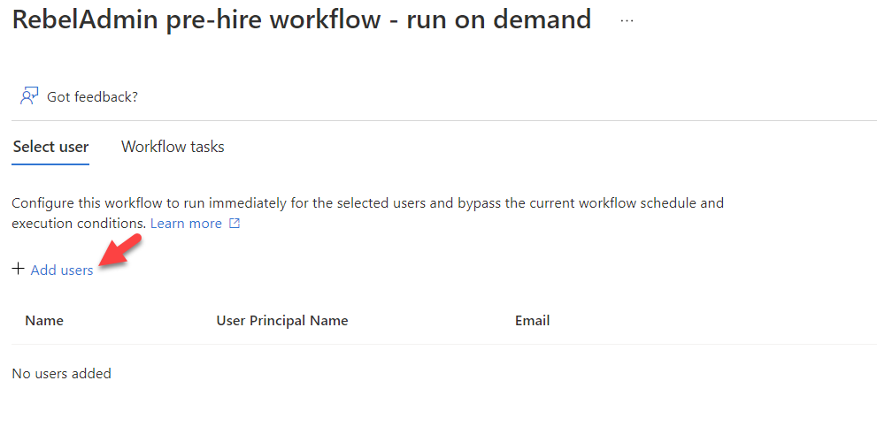 Add target users to workflow