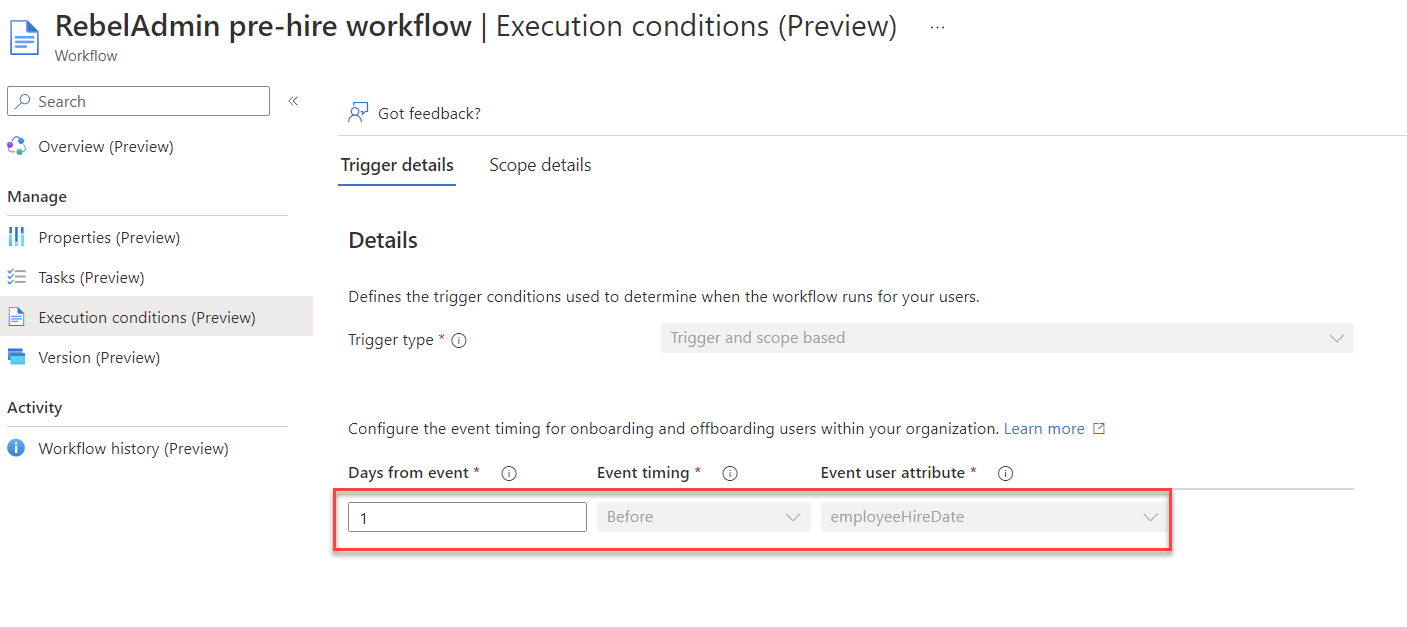 Microsoft entra lifecycle workflow trigger condition