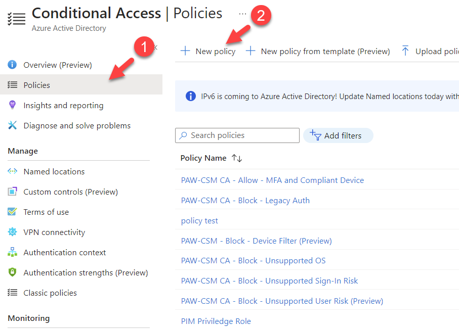 Creating new conditional access policy