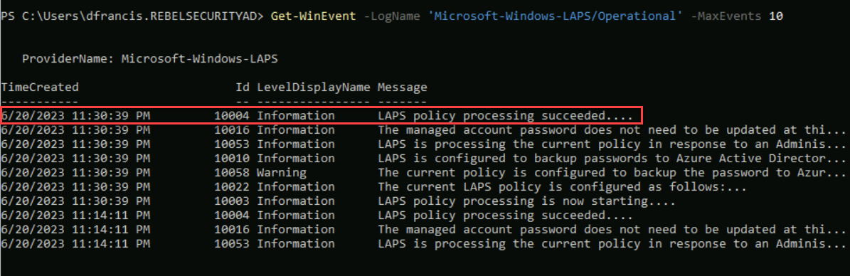 Windows LAPS Operational logs