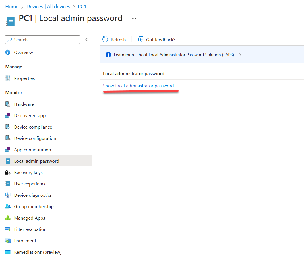 show local administrator password link