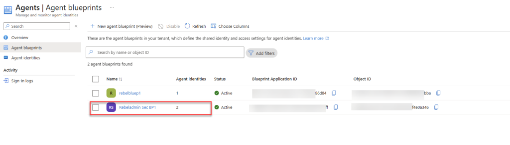 Microsoft Entra ID Agent Identity Blueprint properties