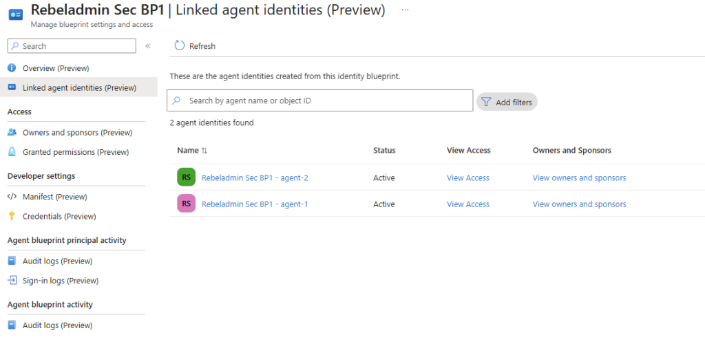 Microsoft Entra ID Agent Identity instances