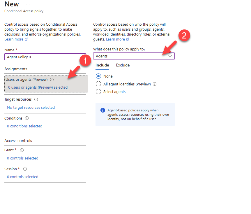 Conditional access policy - assignment selection