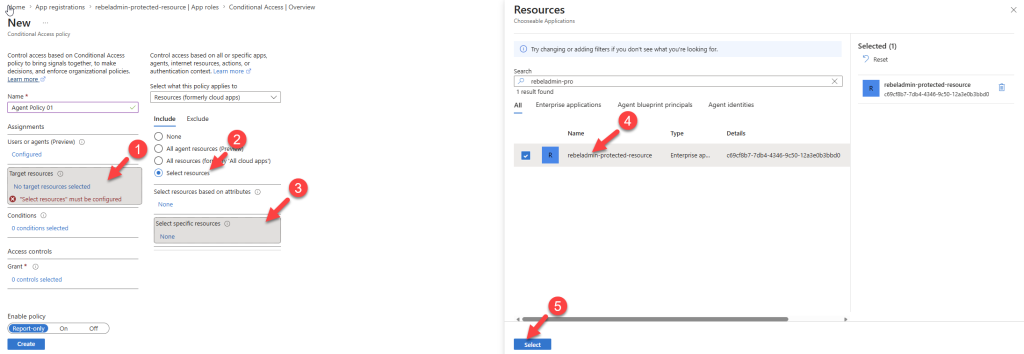 conditional access policy - select target resource